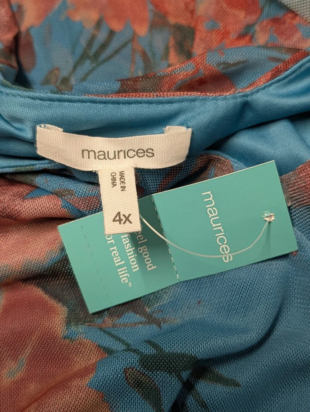 Maurices 4X Teal Blue Floral Tiered Maxi Dress Flutter Sleeve V-Neck Boho NWT - Picture 8 of 9